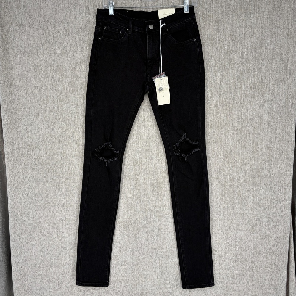 MNML Jean Men 30 Black Skinny X1 Denim Distressed Stretch Grunge Skater Punk NEW
